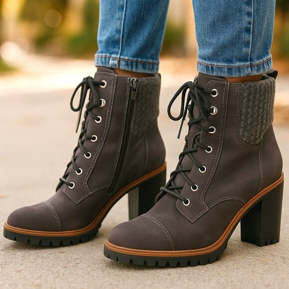 NINE WEST | Fall Fur Heel Dark Grey Cozy Boots - Picture 1 of 12